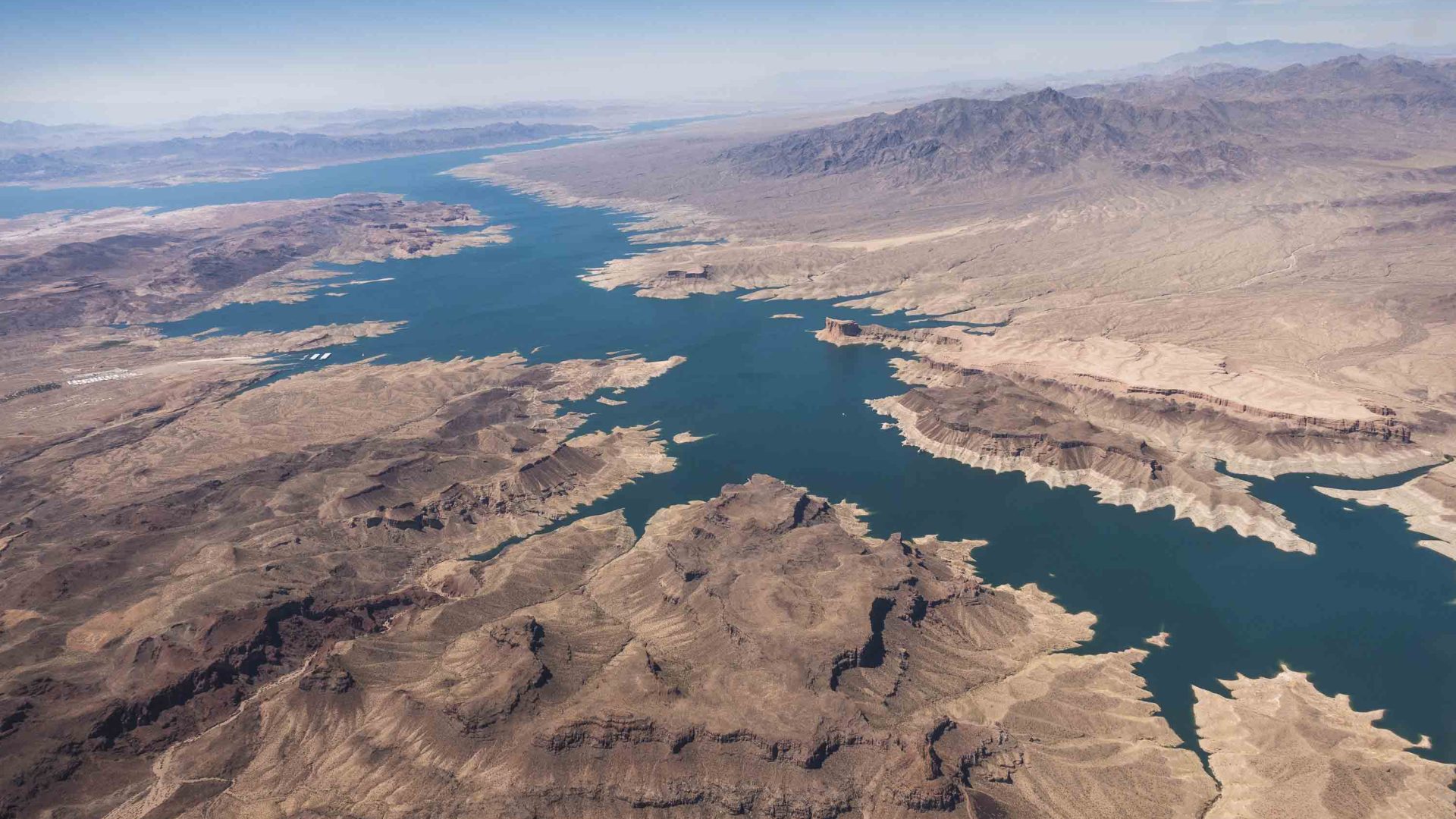 An aerial view of Lake Mead.